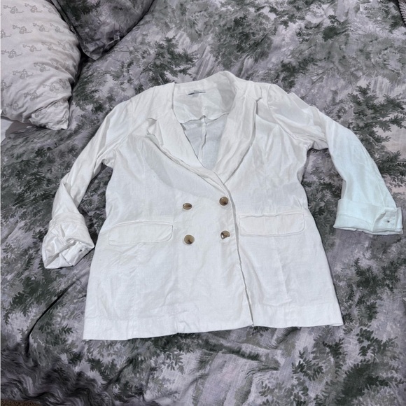 Evereve White linen blend Blazer Oversized Double-Breasted Sz m - Picture 10 of 13